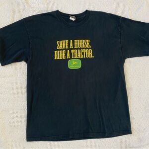 John Deere Vintage 90s Y2K Save a Horse Ride a Tractor Tshirt Mens Large Black